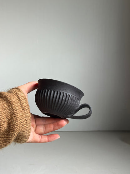 Black Clay fluted cup unglazed outside