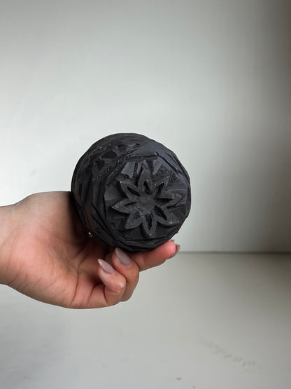 Black Clay large Kurinuki Cup with flower foot.