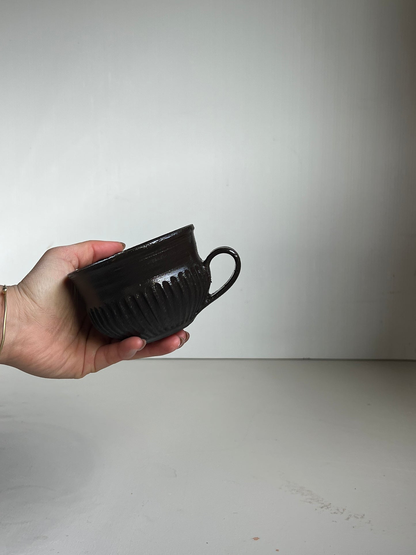 Black Clay Fluted Cup