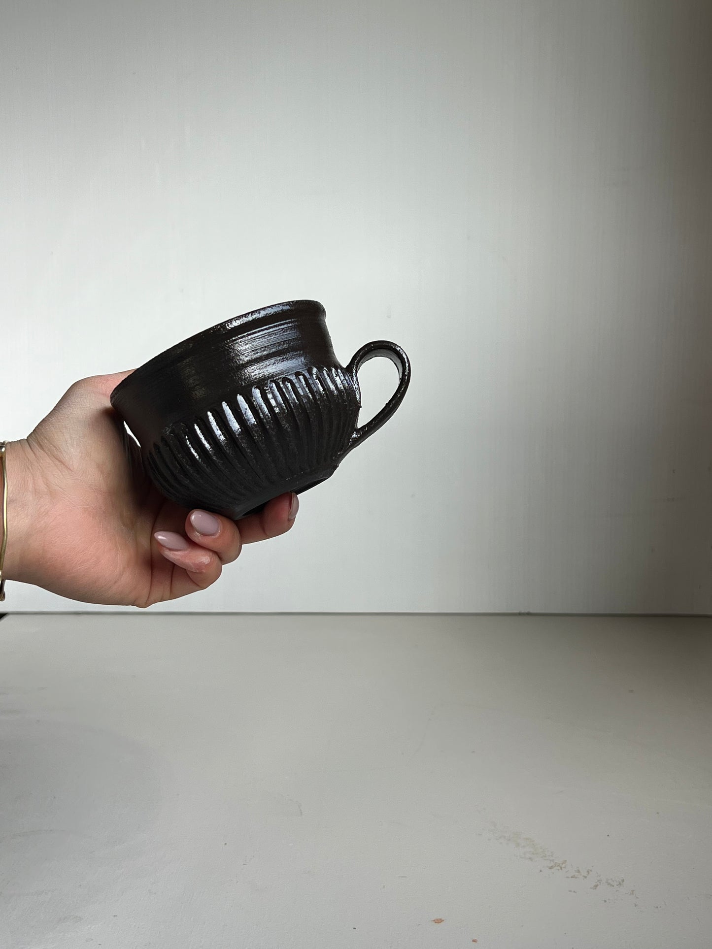 Black Clay Fluted Cup