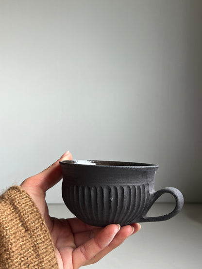Black Clay fluted cup unglazed outside